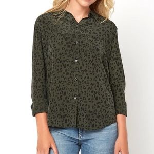 Rails Kate Silk Olive Cheetah Button Down Blouse